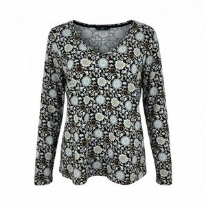 J. Jill Pima Cotton Womens Size XL Black Floral Long Sleeve Tee